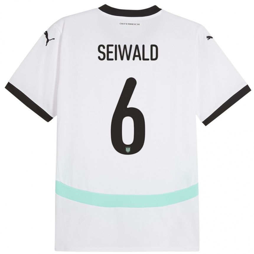 Gyermek Labdarúgás Ausztria Nicolas Seiwald #6 Fehér Idegenbeli Jersey 24-26 Mez Póló Ing