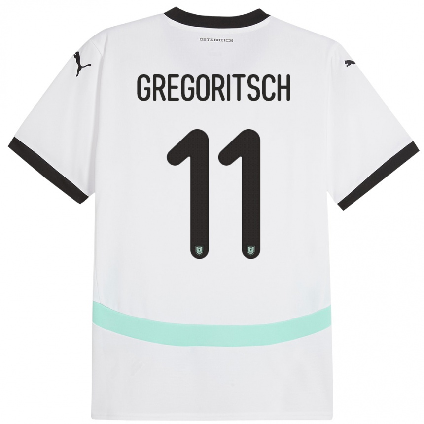 Gyermek Labdarúgás Ausztria Michael Gregoritsch #11 Fehér Idegenbeli Jersey 24-26 Mez Póló Ing