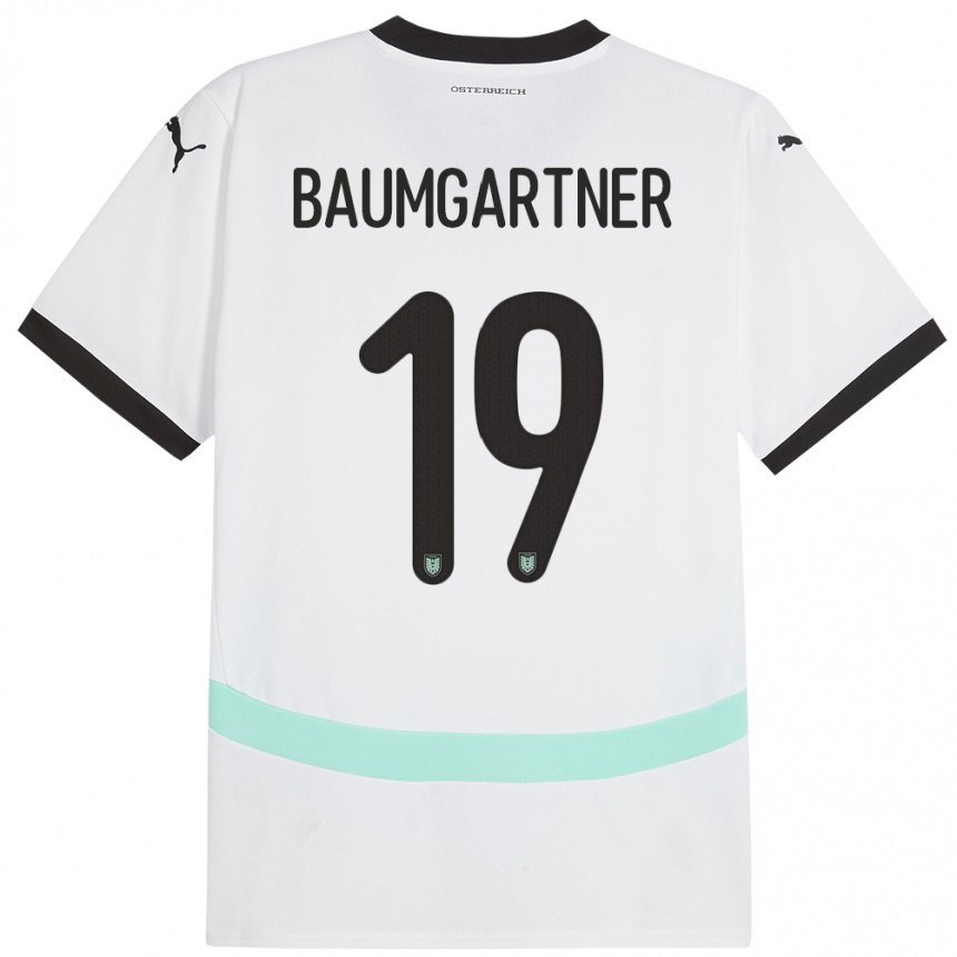 Gyermek Labdarúgás Ausztria Christoph Baumgartner #19 Fehér Idegenbeli Jersey 24-26 Mez Póló Ing