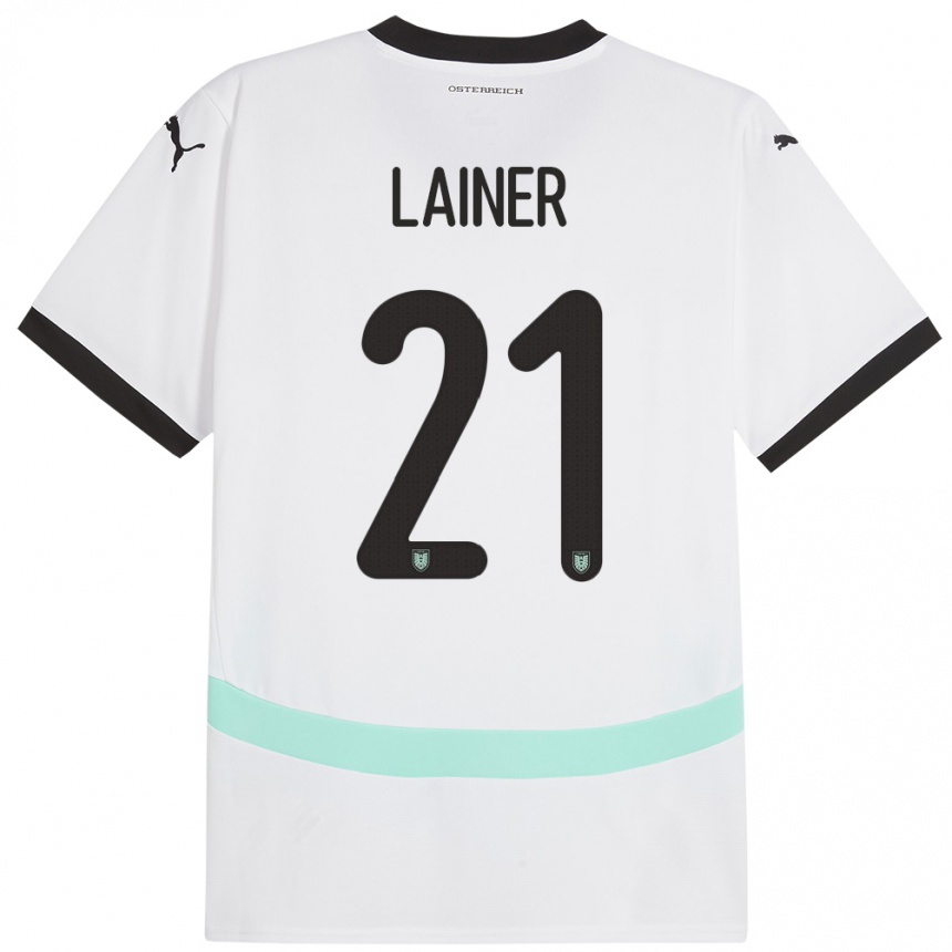 Gyermek Labdarúgás Ausztria Stefan Lainer #21 Fehér Idegenbeli Jersey 24-26 Mez Póló Ing