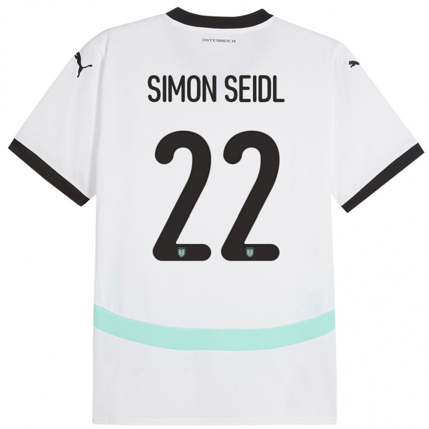 Gyermek Labdarúgás Ausztria Simon Seidl #22 Fehér Idegenbeli Jersey 24-26 Mez Póló Ing