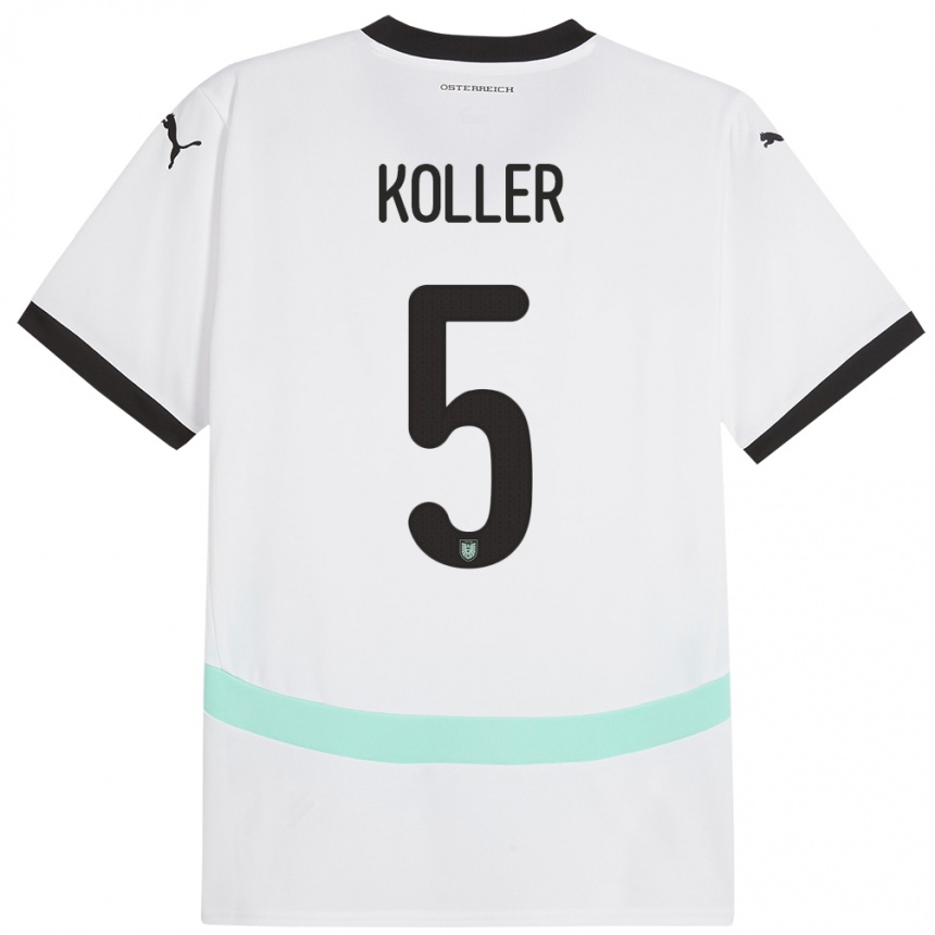 Gyermek Labdarúgás Ausztria Paul Koller #5 Fehér Idegenbeli Jersey 24-26 Mez Póló Ing