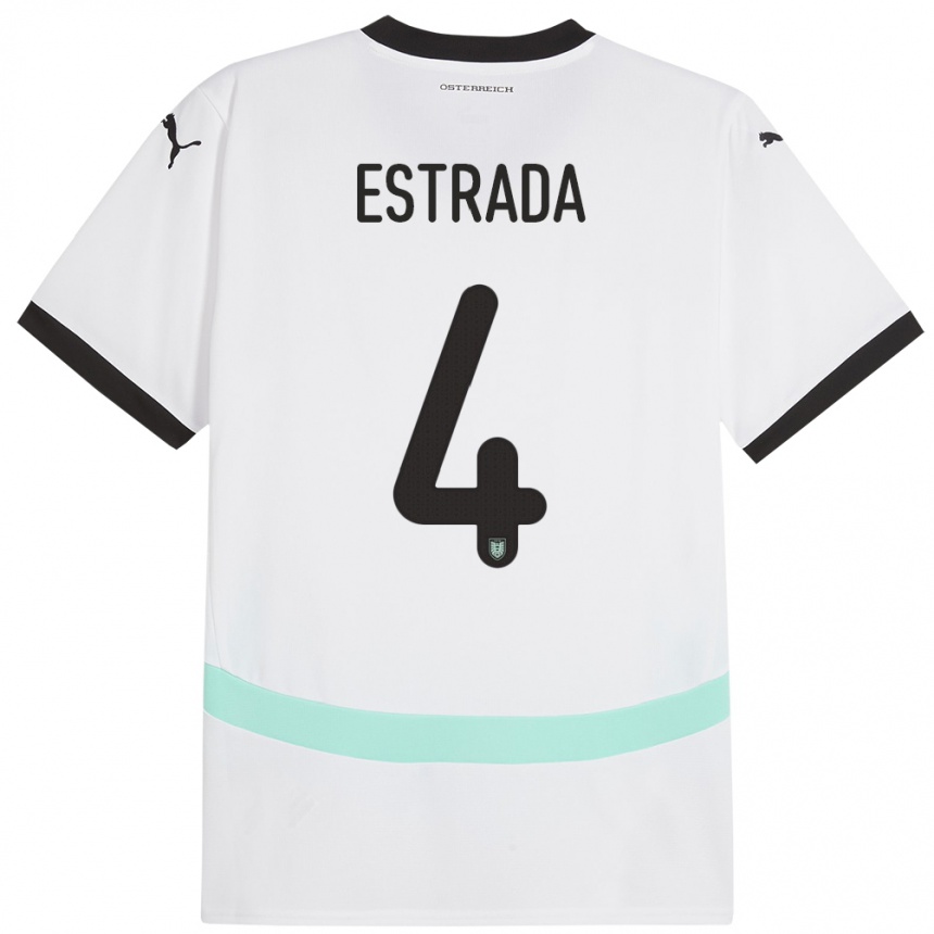 Gyermek Labdarúgás Ausztria Pascal Estrada #4 Fehér Idegenbeli Jersey 24-26 Mez Póló Ing