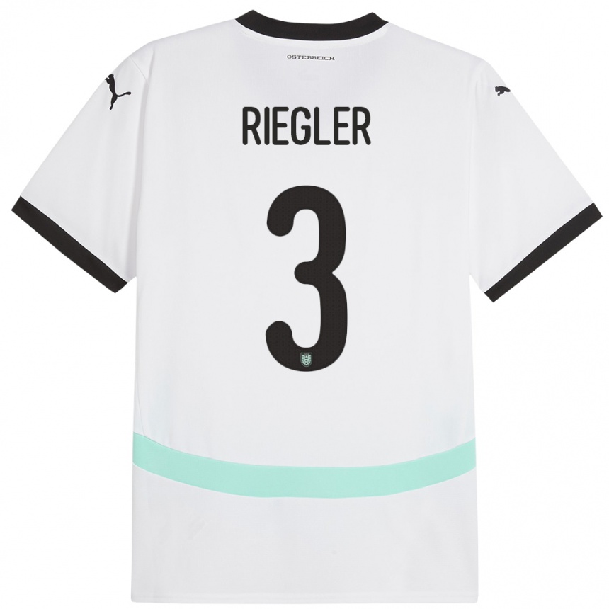 Gyermek Labdarúgás Ausztria David Riegler #3 Fehér Idegenbeli Jersey 24-26 Mez Póló Ing