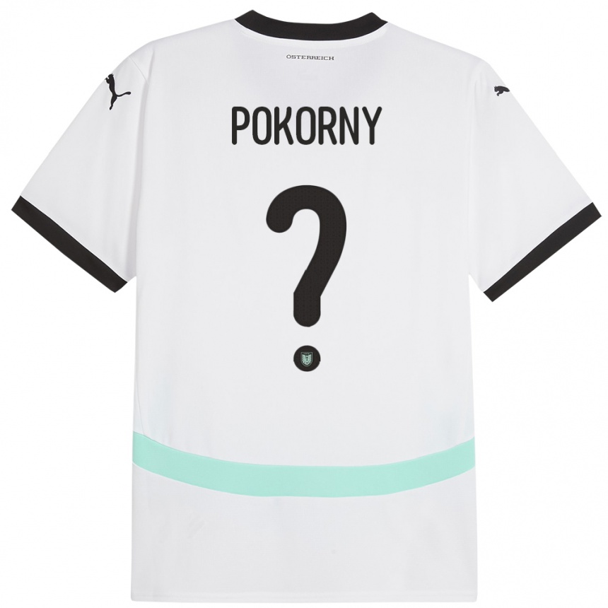 Gyermek Labdarúgás Ausztria Jakob Pokorny #0 Fehér Idegenbeli Jersey 24-26 Mez Póló Ing