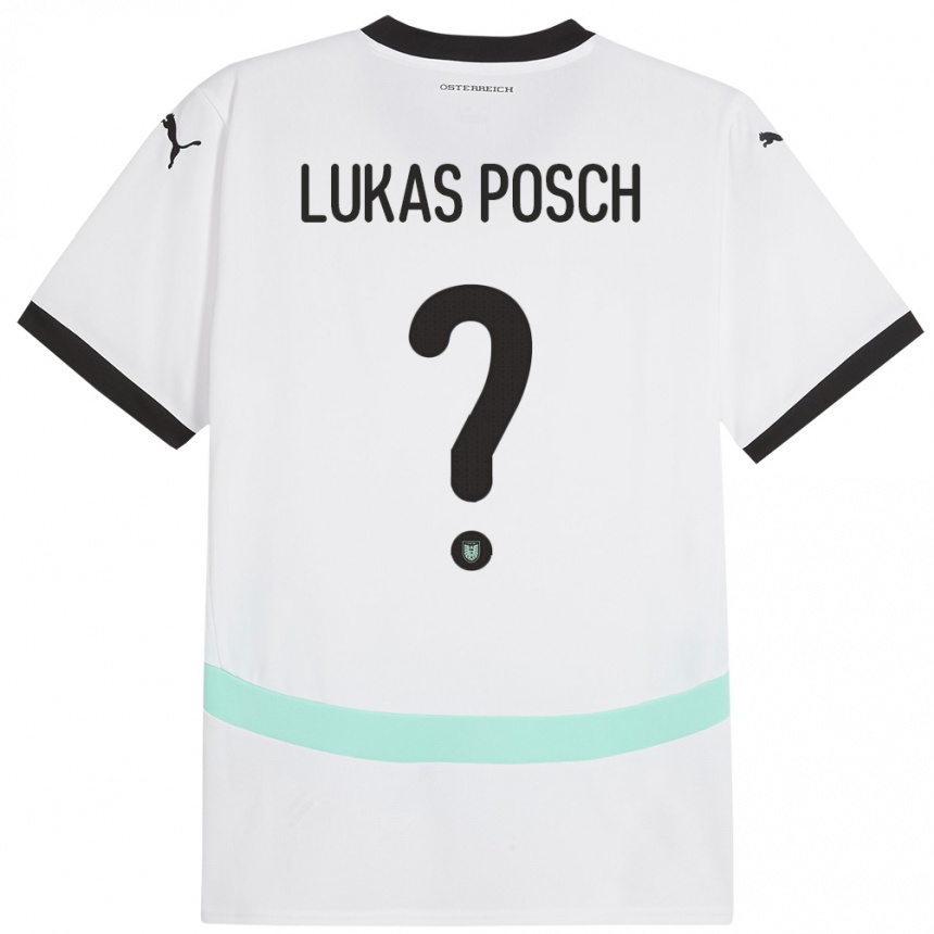 Gyermek Labdarúgás Ausztria Lukas Posch #0 Fehér Idegenbeli Jersey 24-26 Mez Póló Ing