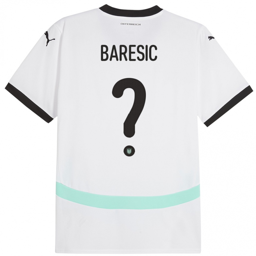 Gyermek Labdarúgás Ausztria Leon Baresic #0 Fehér Idegenbeli Jersey 24-26 Mez Póló Ing