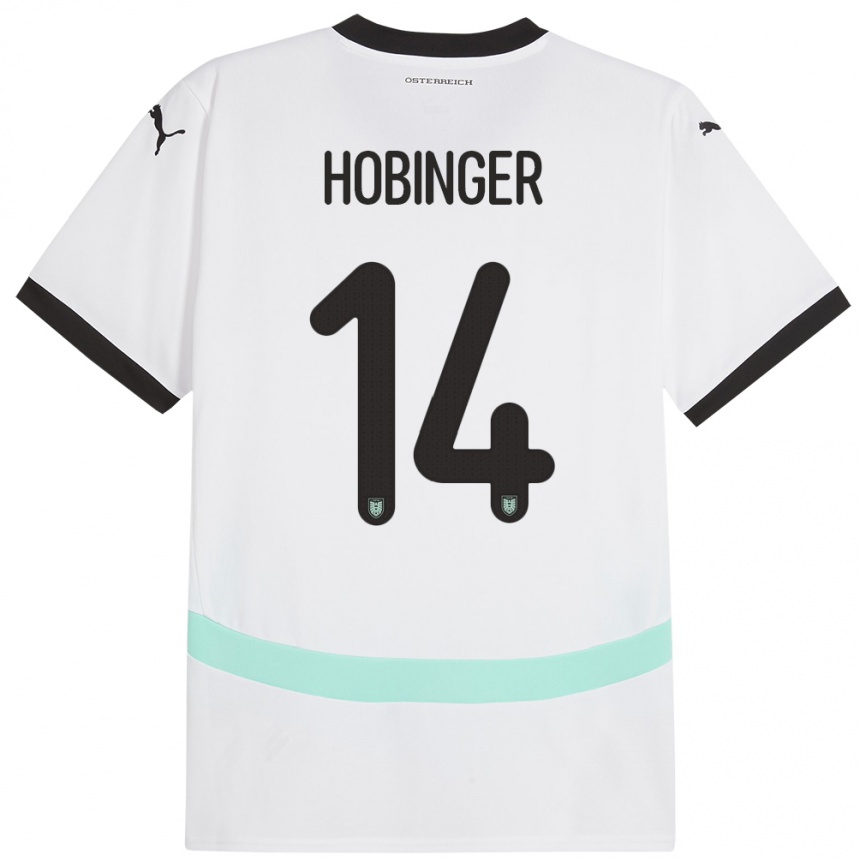 Gyermek Labdarúgás Ausztria Marie Höbinger #14 Fehér Idegenbeli Jersey 24-26 Mez Póló Ing