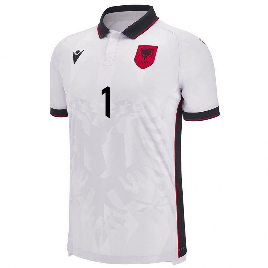 Gyermek Labdarúgás Albania Simon Simoni #1 Fehér Idegenbeli Jersey 24-26 Mez Póló Ing