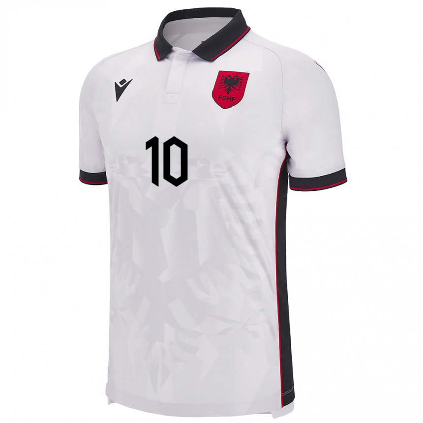 Gyermek Labdarúgás Albania Qëndresa Krasniqi #10 Fehér Idegenbeli Jersey 24-26 Mez Póló Ing