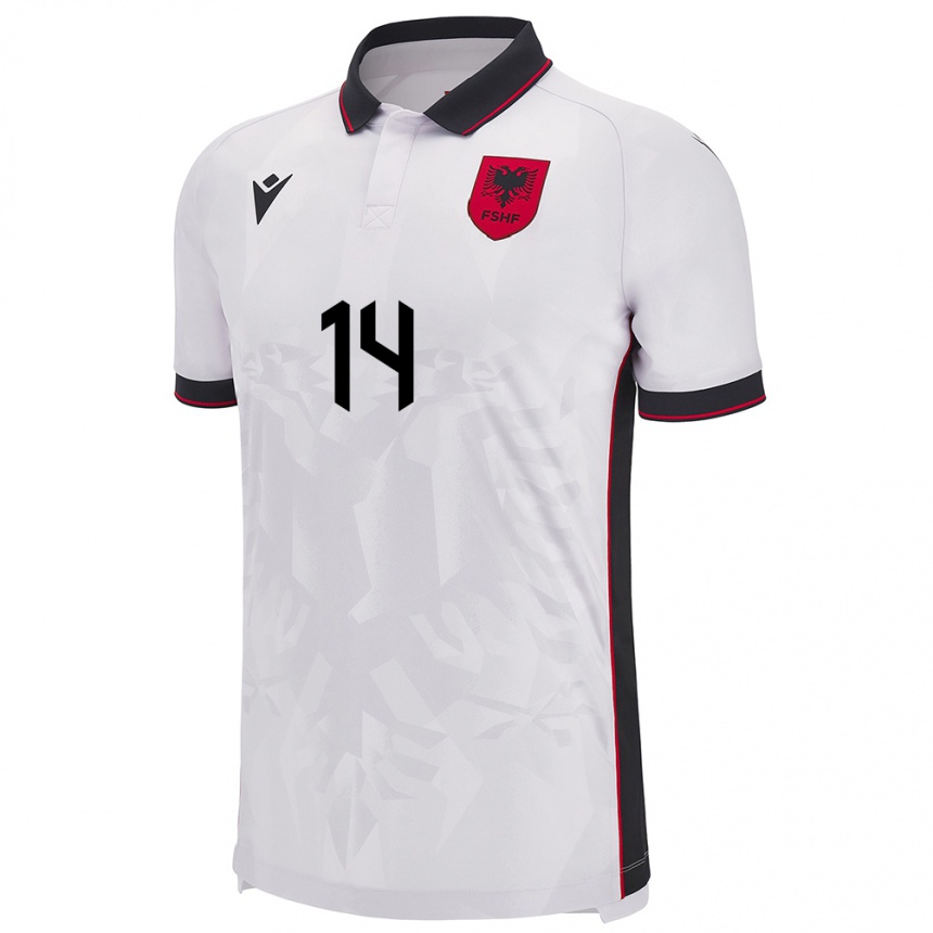 Gyermek Labdarúgás Albania Gabrian Cani #14 Fehér Idegenbeli Jersey 24-26 Mez Póló Ing