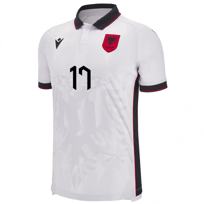 Gyermek Labdarúgás Albania Eraldo Karaj #17 Fehér Idegenbeli Jersey 24-26 Mez Póló Ing