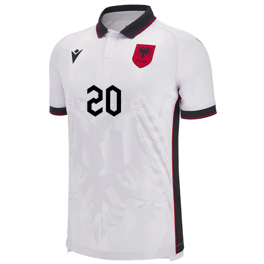 Gyermek Labdarúgás Albania Rinaldo Nela #20 Fehér Idegenbeli Jersey 24-26 Mez Póló Ing