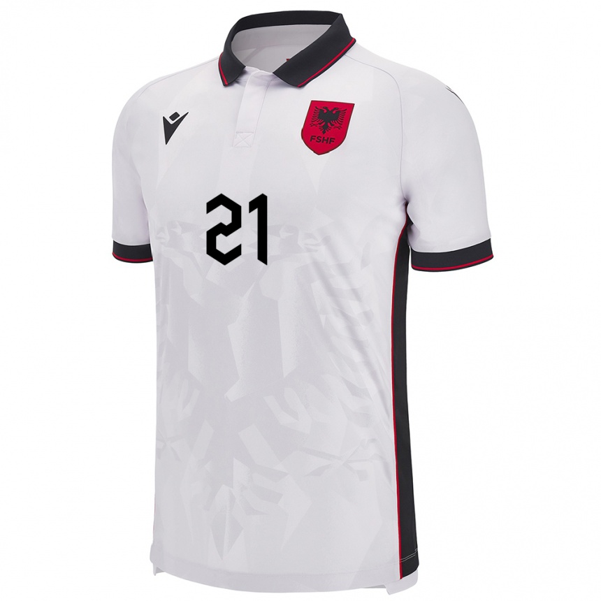 Gyermek Labdarúgás Albania Ardit Nikaj #21 Fehér Idegenbeli Jersey 24-26 Mez Póló Ing