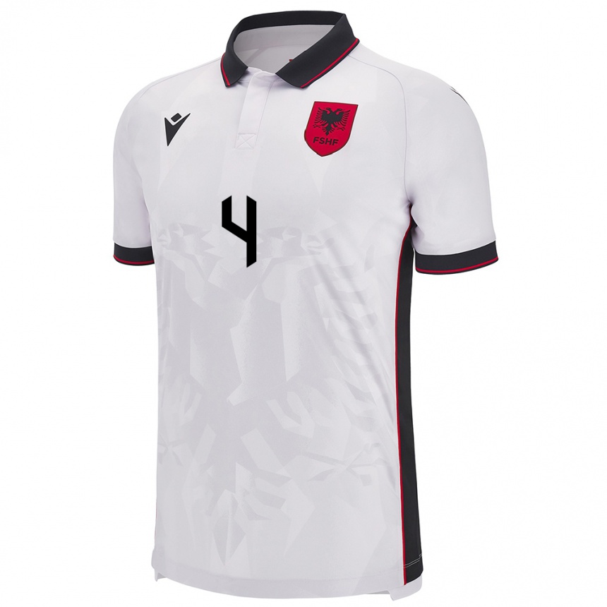 Gyermek Labdarúgás Albania Jehona Coka #4 Fehér Idegenbeli Jersey 24-26 Mez Póló Ing