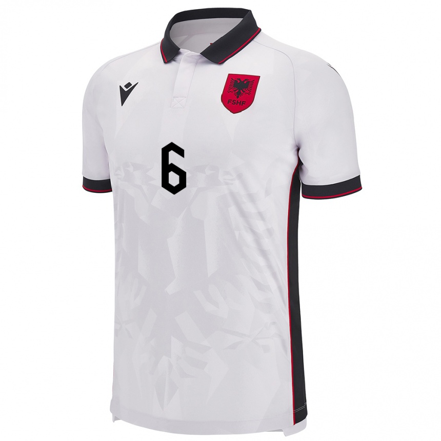 Gyermek Labdarúgás Albania Berat Djimsiti #6 Fehér Idegenbeli Jersey 24-26 Mez Póló Ing