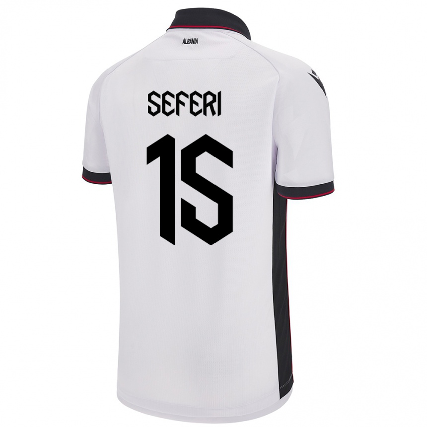 Gyermek Labdarúgás Albania Taulant Seferi #15 Fehér Idegenbeli Jersey 24-26 Mez Póló Ing