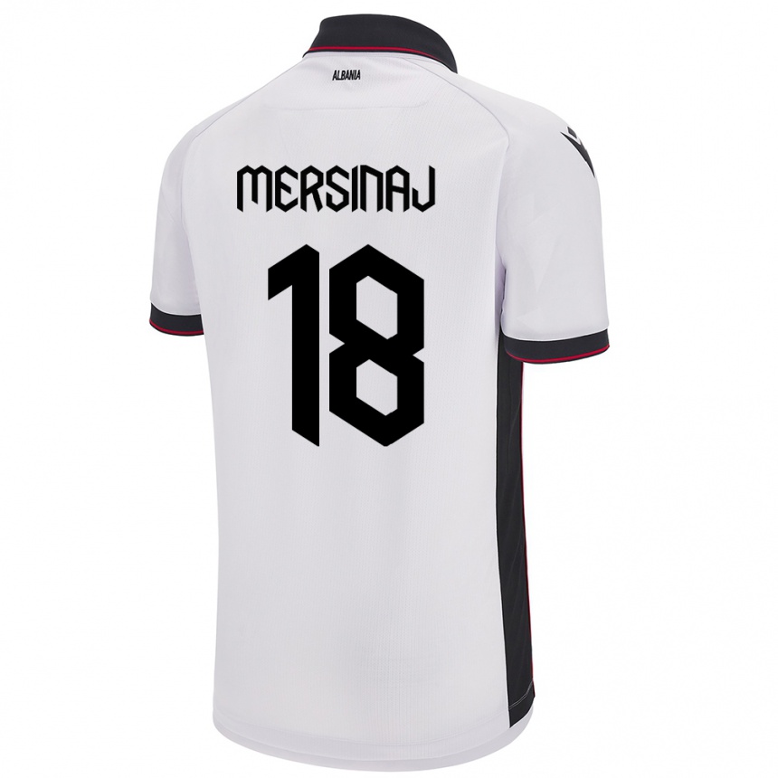 Gyermek Labdarúgás Albania Jon Mersinaj #18 Fehér Idegenbeli Jersey 24-26 Mez Póló Ing