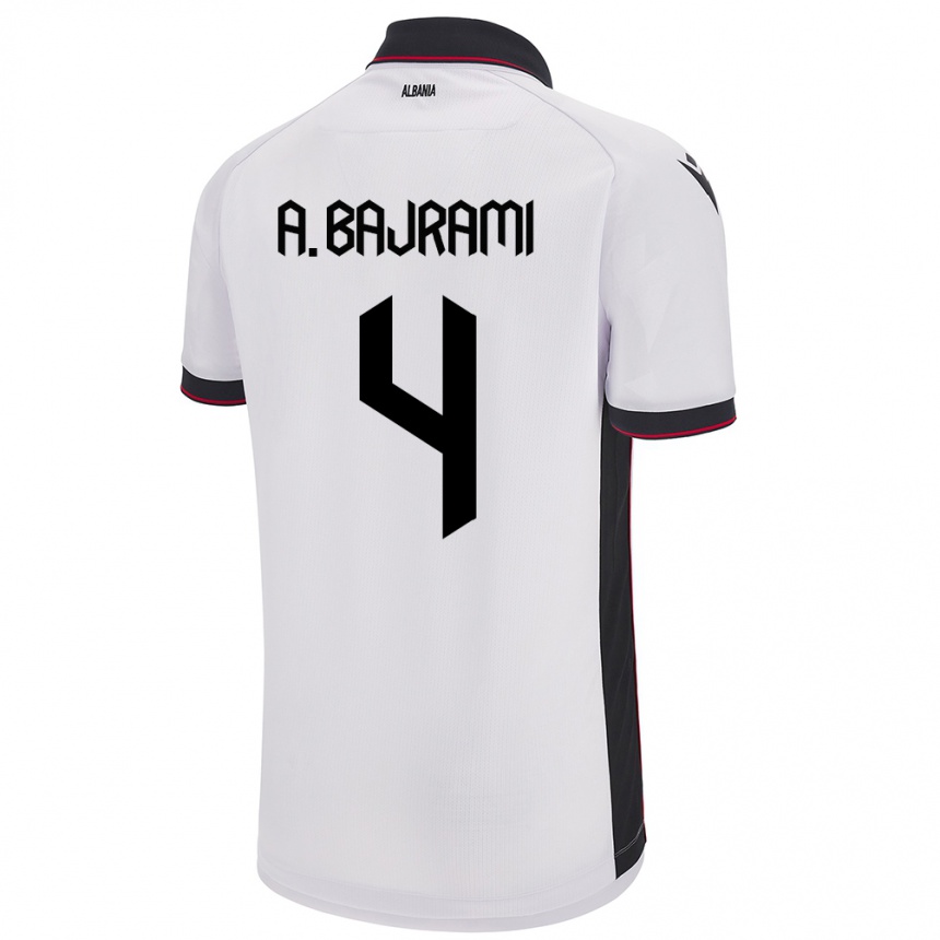 Gyermek Labdarúgás Albania Adrian Bajrami #4 Fehér Idegenbeli Jersey 24-26 Mez Póló Ing