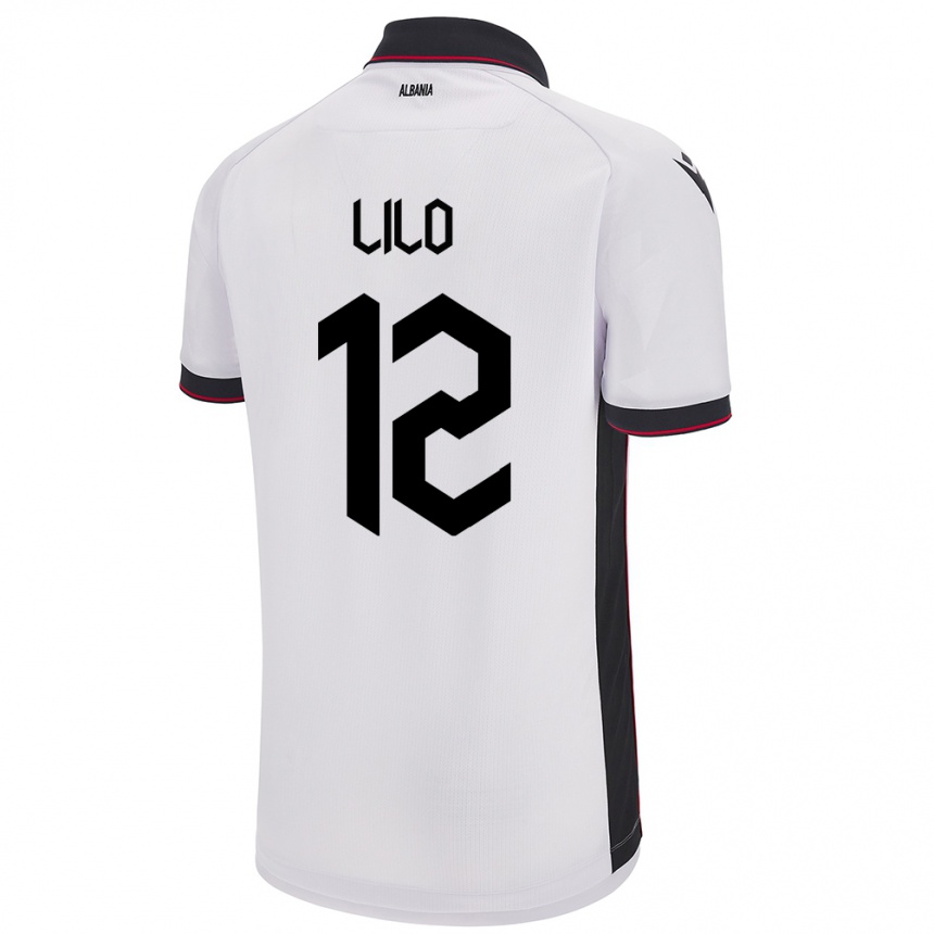 Gyermek Labdarúgás Albania Klidman Lilo #12 Fehér Idegenbeli Jersey 24-26 Mez Póló Ing