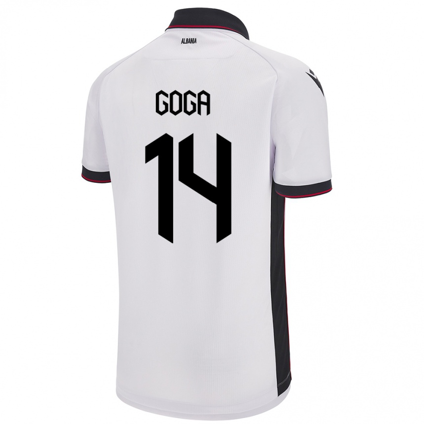 Gyermek Labdarúgás Albania Ergi Goga #14 Fehér Idegenbeli Jersey 24-26 Mez Póló Ing