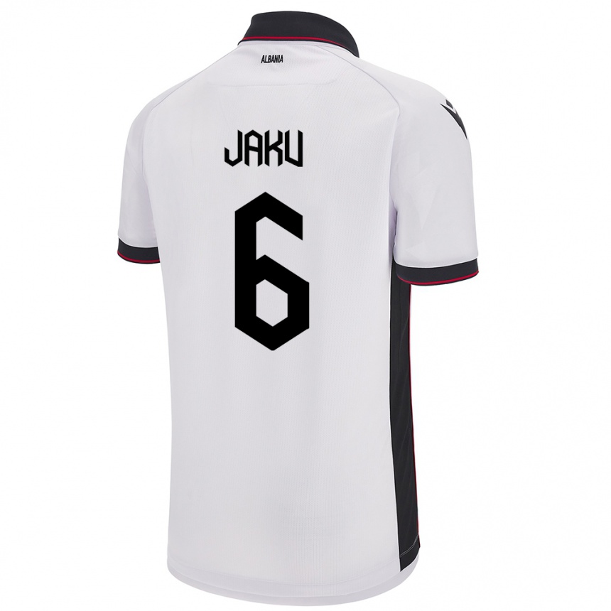 Gyermek Labdarúgás Albania Jordi Jaku #6 Fehér Idegenbeli Jersey 24-26 Mez Póló Ing