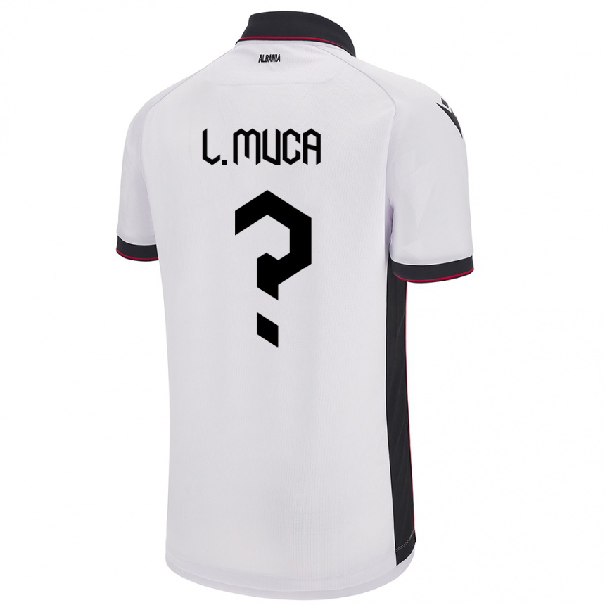 Gyermek Labdarúgás Albania Leonard Muca #0 Fehér Idegenbeli Jersey 24-26 Mez Póló Ing