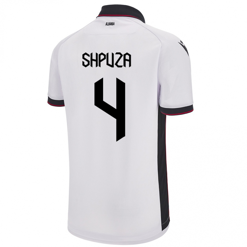 Gyermek Labdarúgás Albania Kleo Shpuza #4 Fehér Idegenbeli Jersey 24-26 Mez Póló Ing