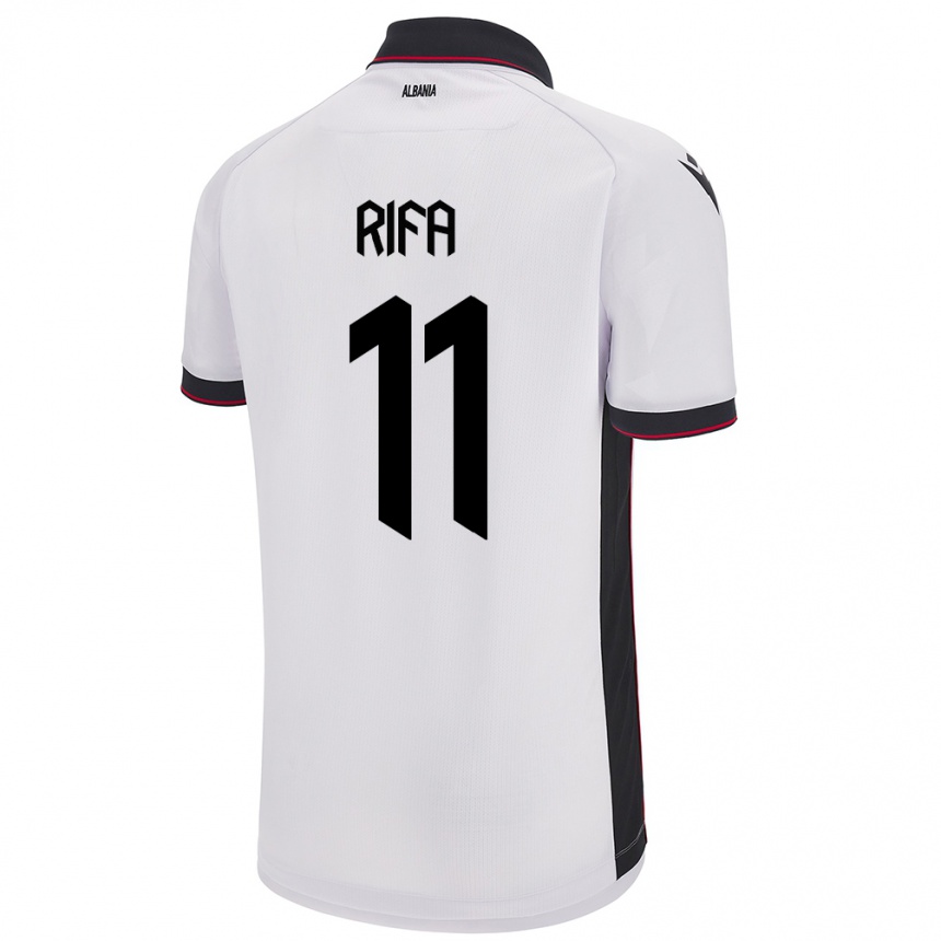 Gyermek Labdarúgás Albania Oresti Rifa #11 Fehér Idegenbeli Jersey 24-26 Mez Póló Ing