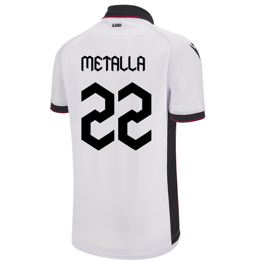 Gyermek Labdarúgás Albania Mikaela Metalla #22 Fehér Idegenbeli Jersey 24-26 Mez Póló Ing