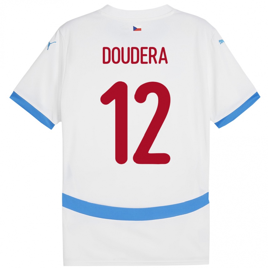 Gyermek Labdarúgás Csehország David Doudera #12 Fehér Idegenbeli Jersey 24-26 Mez Póló Ing