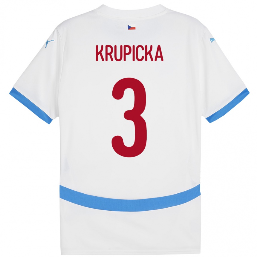 Gyermek Labdarúgás Csehország David Krupicka #3 Fehér Idegenbeli Jersey 24-26 Mez Póló Ing