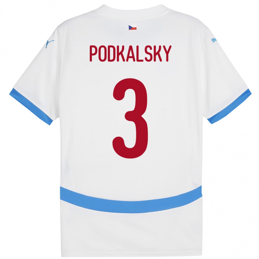 Gyermek Labdarúgás Csehország Jakub Podkalsky #3 Fehér Idegenbeli Jersey 24-26 Mez Póló Ing