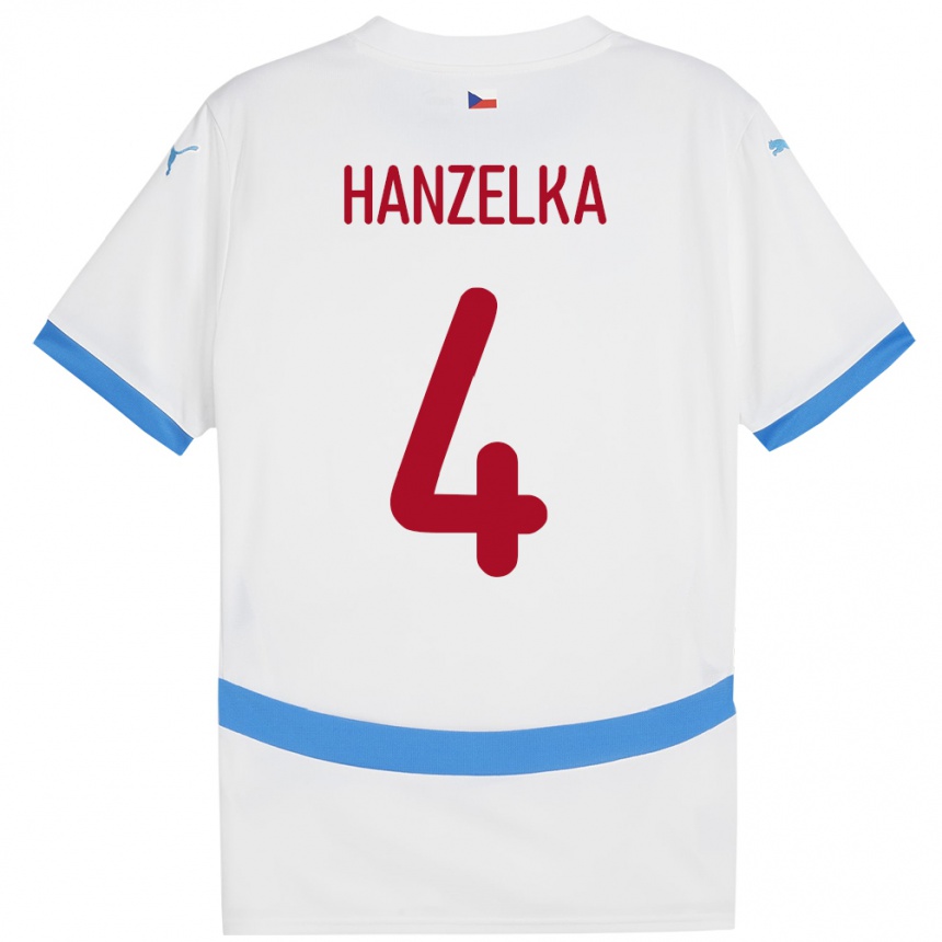 Gyermek Labdarúgás Csehország Denis Hanzelka #4 Fehér Idegenbeli Jersey 24-26 Mez Póló Ing