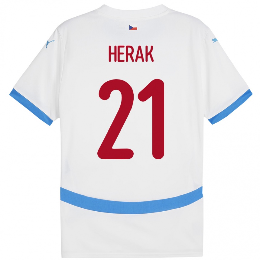 Gyermek Labdarúgás Csehország Frantisek Herak #21 Fehér Idegenbeli Jersey 24-26 Mez Póló Ing