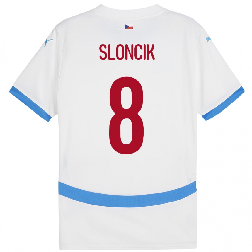 Gyermek Labdarúgás Csehország Simon Sloncik #8 Fehér Idegenbeli Jersey 24-26 Mez Póló Ing