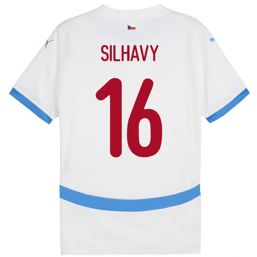 Gyermek Labdarúgás Csehország Matyas Silhavy #16 Fehér Idegenbeli Jersey 24-26 Mez Póló Ing