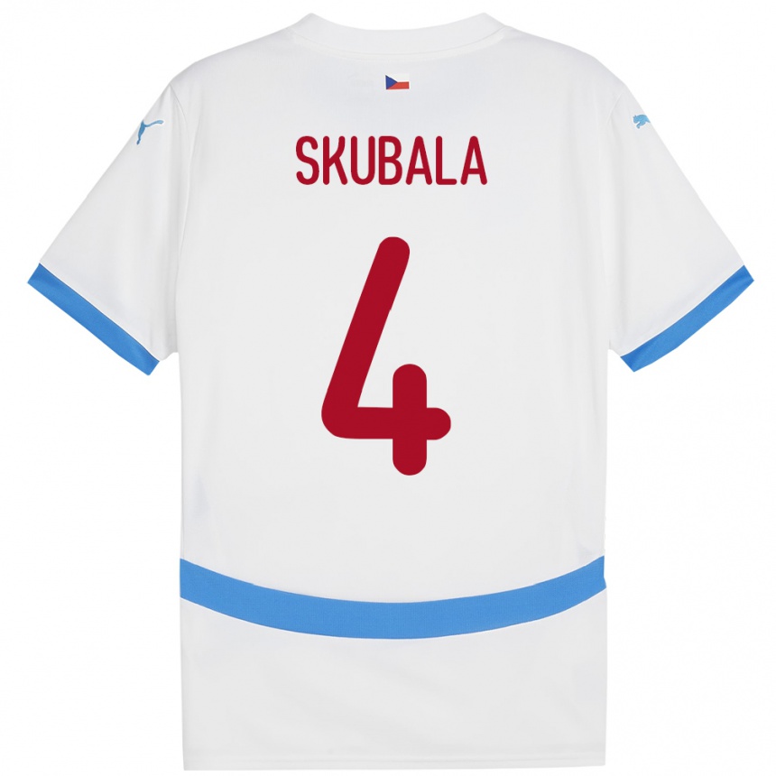 Gyermek Labdarúgás Csehország Tomas Skubala #4 Fehér Idegenbeli Jersey 24-26 Mez Póló Ing