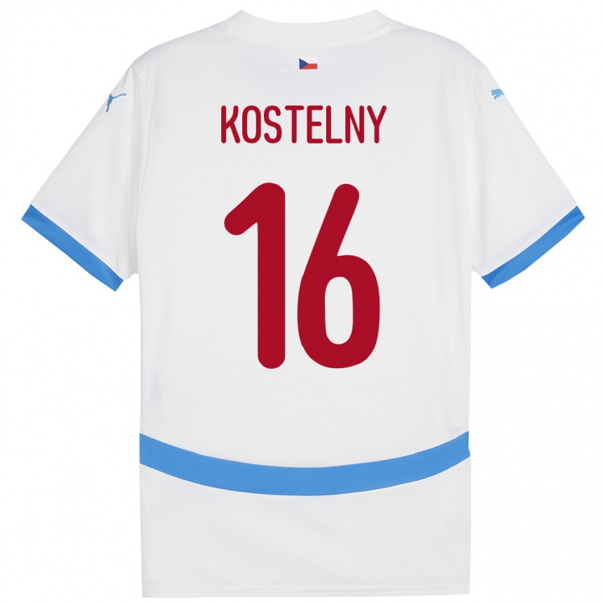 Gyermek Labdarúgás Csehország Krystof Kostelny #16 Fehér Idegenbeli Jersey 24-26 Mez Póló Ing