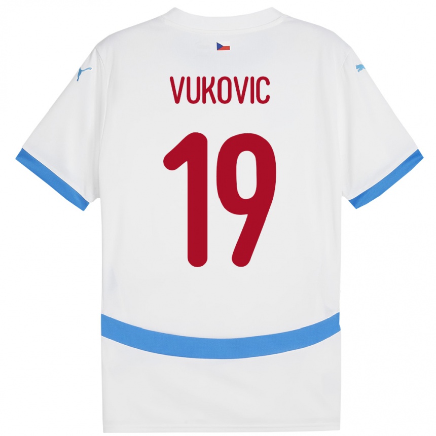 Gyermek Labdarúgás Csehország Kristian Vukovic #19 Fehér Idegenbeli Jersey 24-26 Mez Póló Ing