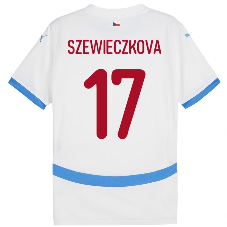 Gyermek Labdarúgás Csehország Tereza Szewieczková #17 Fehér Idegenbeli Jersey 24-26 Mez Póló Ing