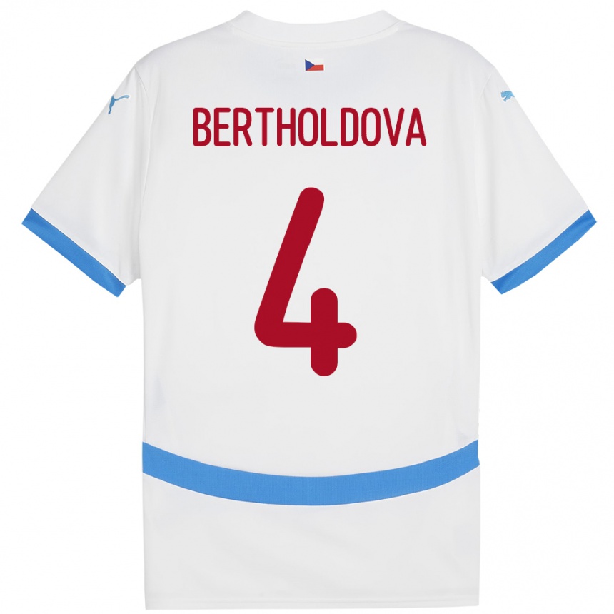 Gyermek Labdarúgás Csehország Petra Bertholdová #4 Fehér Idegenbeli Jersey 24-26 Mez Póló Ing