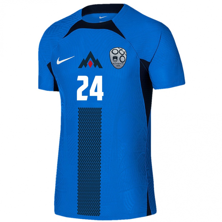 Gyermek Labdarúgás Szlovénia Nino Zugelj #24 Kék Idegenbeli Jersey 24-26 Mez Póló Ing