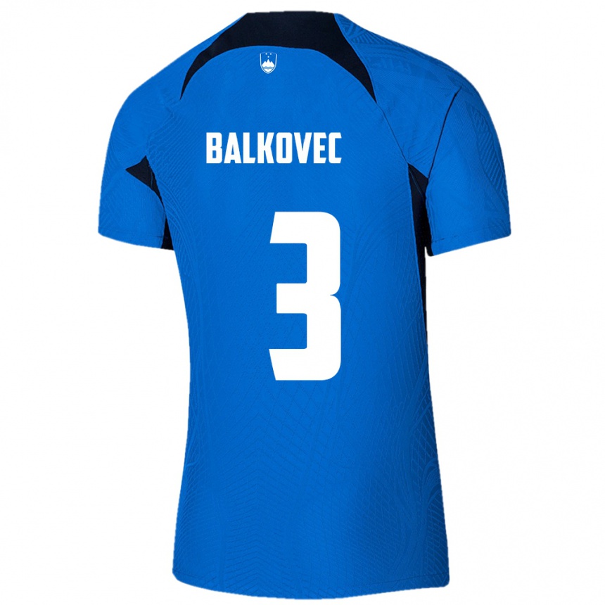 Gyermek Labdarúgás Szlovénia Jure Balkovec #3 Kék Idegenbeli Jersey 24-26 Mez Póló Ing