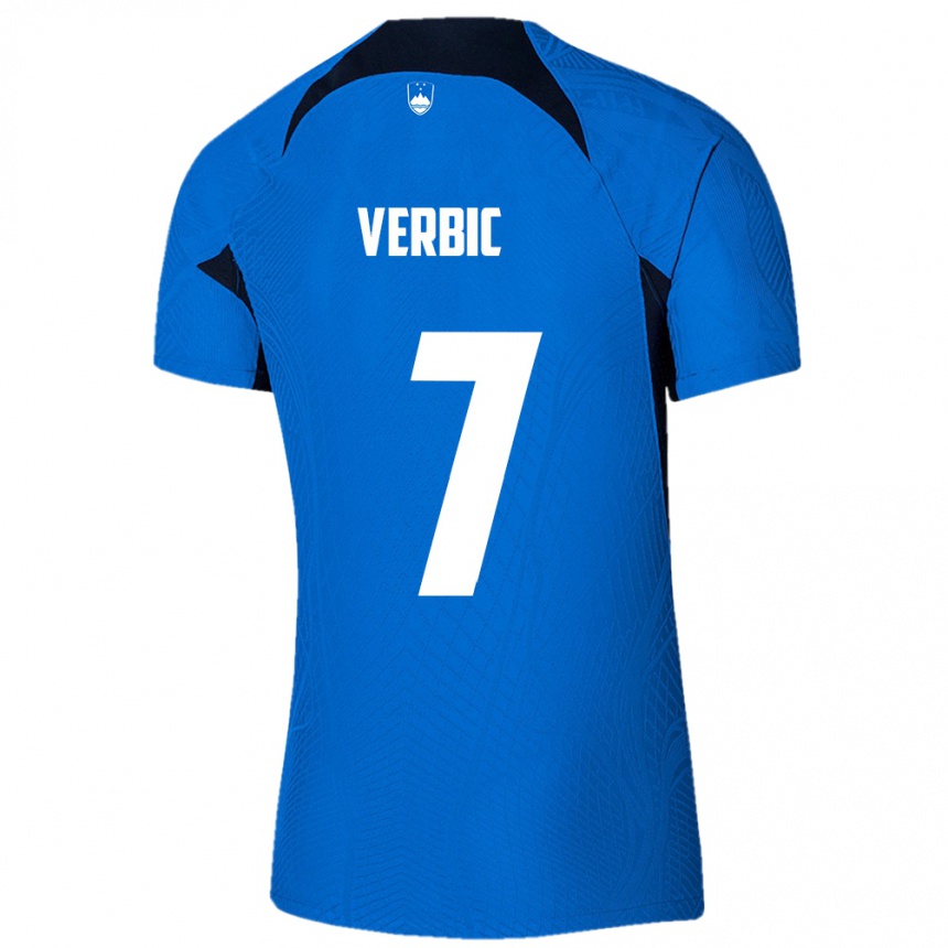 Gyermek Labdarúgás Szlovénia Benjamin Verbic #7 Kék Idegenbeli Jersey 24-26 Mez Póló Ing