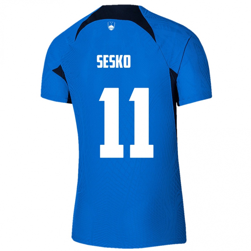 Gyermek Labdarúgás Szlovénia Benjamin Sesko #11 Kék Idegenbeli Jersey 24-26 Mez Póló Ing