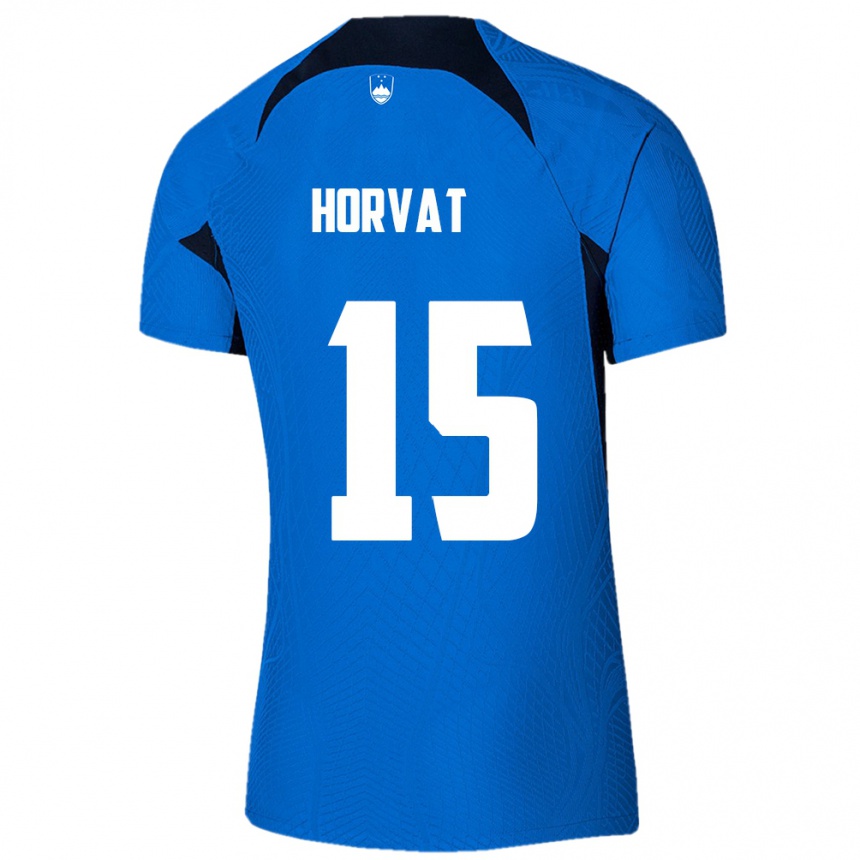 Gyermek Labdarúgás Szlovénia Tomi Horvat #15 Kék Idegenbeli Jersey 24-26 Mez Póló Ing