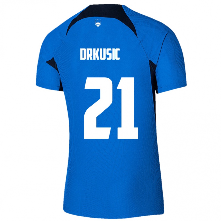 Gyermek Labdarúgás Szlovénia Vanja Drkusic #21 Kék Idegenbeli Jersey 24-26 Mez Póló Ing