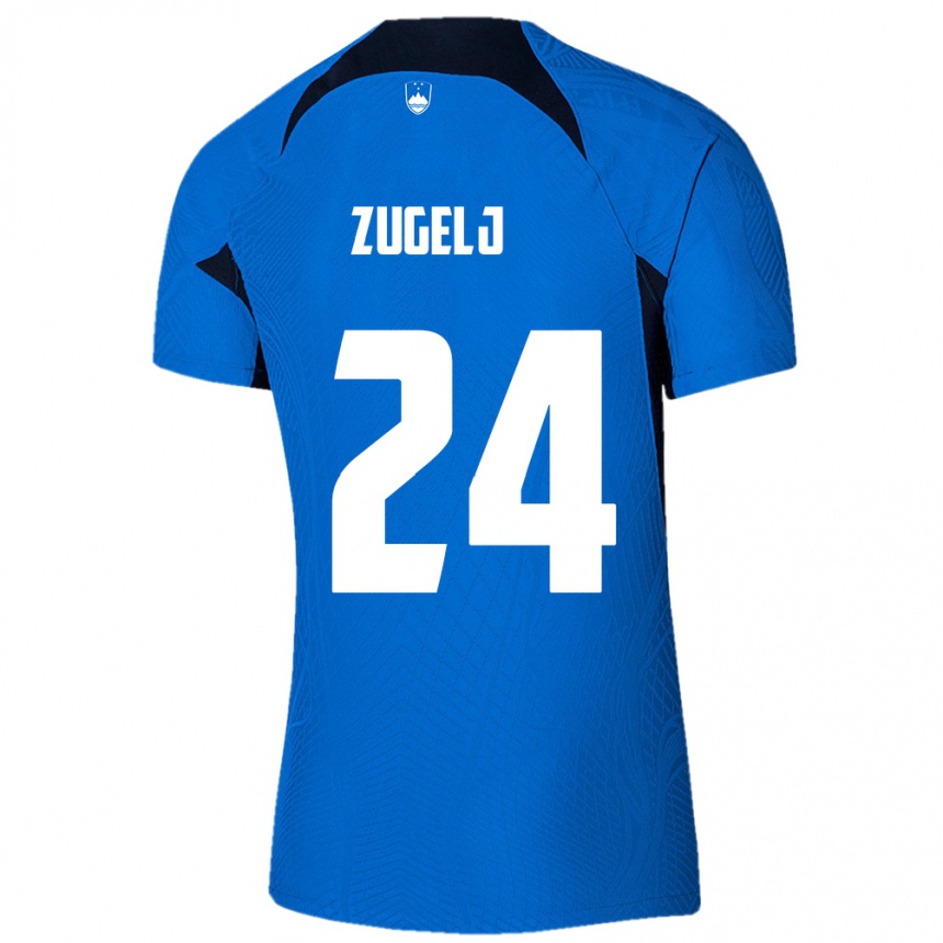 Gyermek Labdarúgás Szlovénia Nino Zugelj #24 Kék Idegenbeli Jersey 24-26 Mez Póló Ing