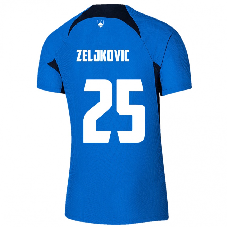 Gyermek Labdarúgás Szlovénia Adrian Zeljkovic #25 Kék Idegenbeli Jersey 24-26 Mez Póló Ing